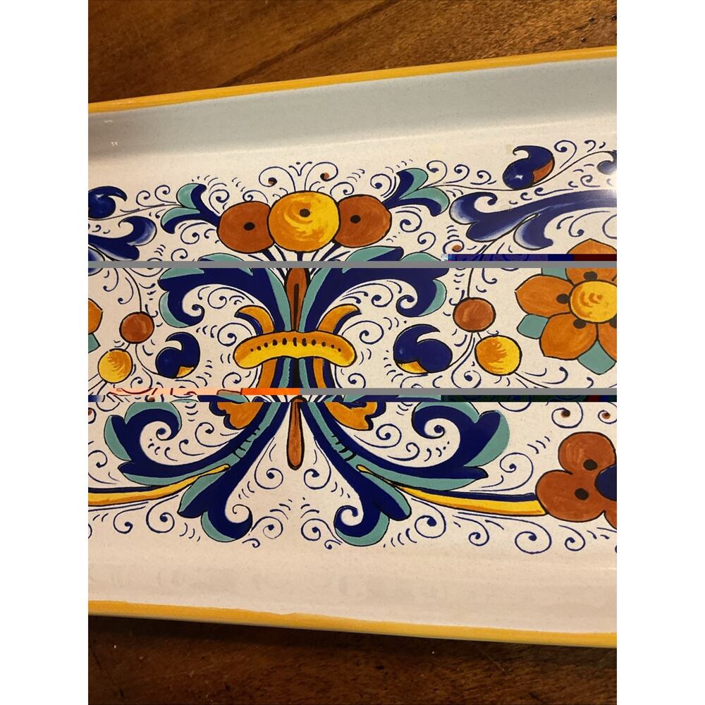 Ceramica Nova Deruta Serving Plate Tray 13x6 1/2” Blue Yellow Hand Painted Italy - Picture 3 of 6